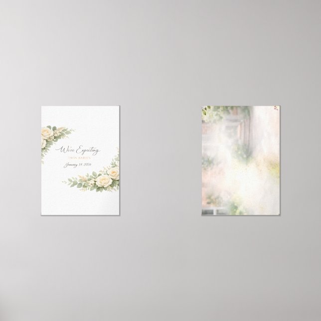 Twin Baby Shower Invitation Botanical Greenery Flo Wall Art Sets (Front)