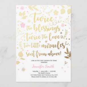 Twin Baby Shower Invitation Gold Pink Girl shower