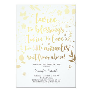 Twin Baby Shower Invitations Zazzle Twin Baby Shower Invitation Gold White Blessings