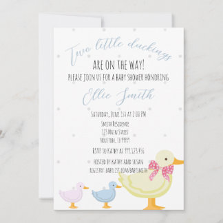 Twin Baby Shower Invitation, two ducklings Invitation