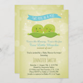 Twin Baby Shower Invitation Two Peas In A Pod Blue (Front/Back)
