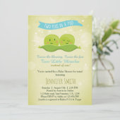 Twin Baby Shower Invitation Two Peas In A Pod Blue (Standing Front)