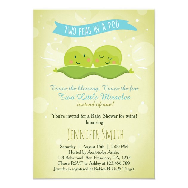 Twin Baby Shower Invitation Two Peas In A Pod Blue