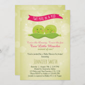 Twin Baby Shower Invitation Two Peas In A Pod Pink (Front/Back)