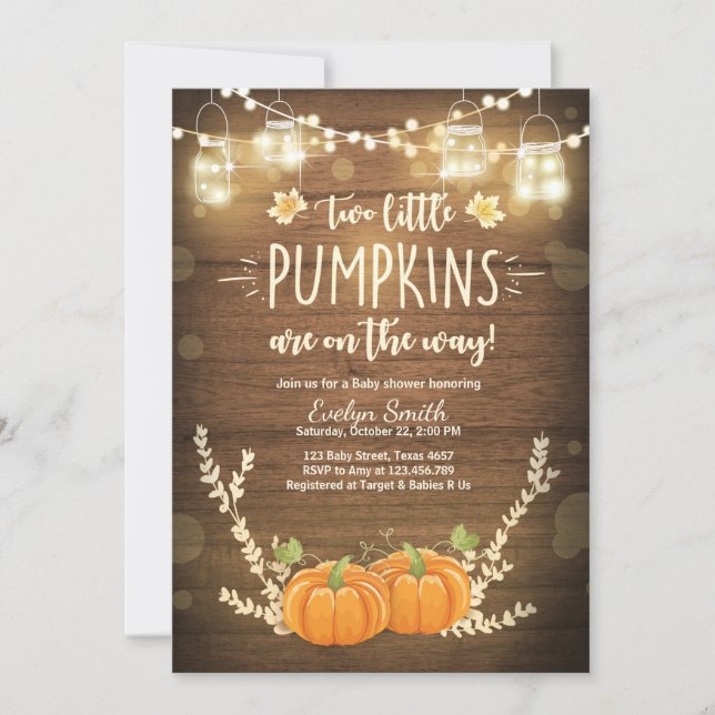 Twin Baby Shower invite Little Pumpkins Fall Twins (Front)