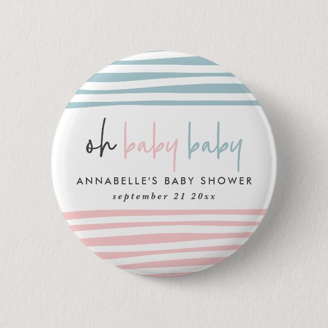 Twin baby shower pink blue modern typography party button (Front)