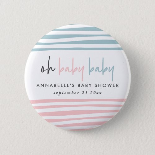 Twin baby shower pink blue modern typography party button