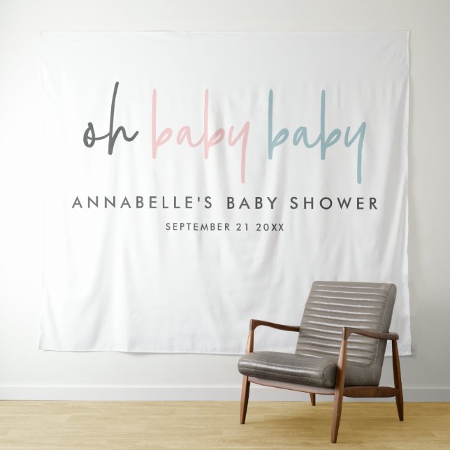 Twin baby shower pink blue modern typography party tapestry (In Situ (Horizontal))