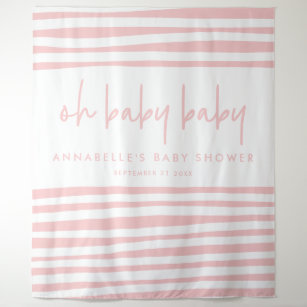 Twin baby shower pink girl modern typography party tapestry