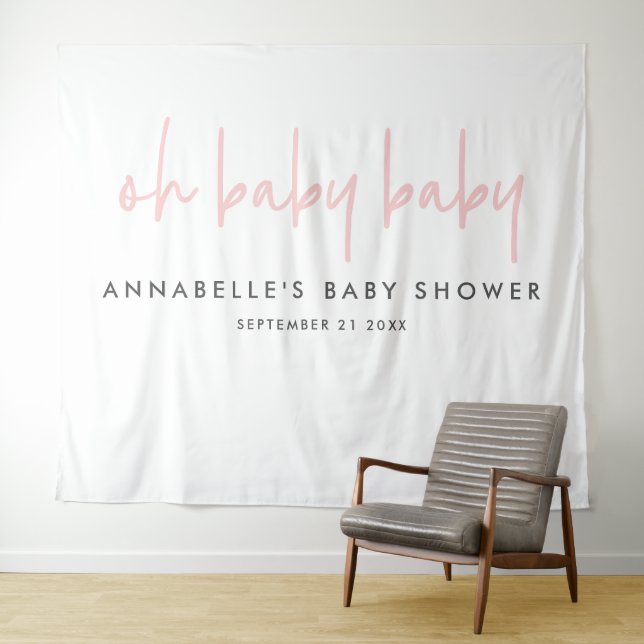 Twin baby shower pink girl modern typography party tapestry (In Situ (Horizontal))