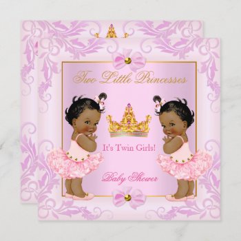 Twin Baby Shower Princess Tiara Girl Pink Ethnic Invitation by VintageBabyShop at Zazzle