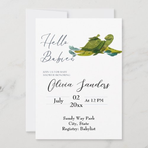 Twin Baby Shower Sea turtle invitation 