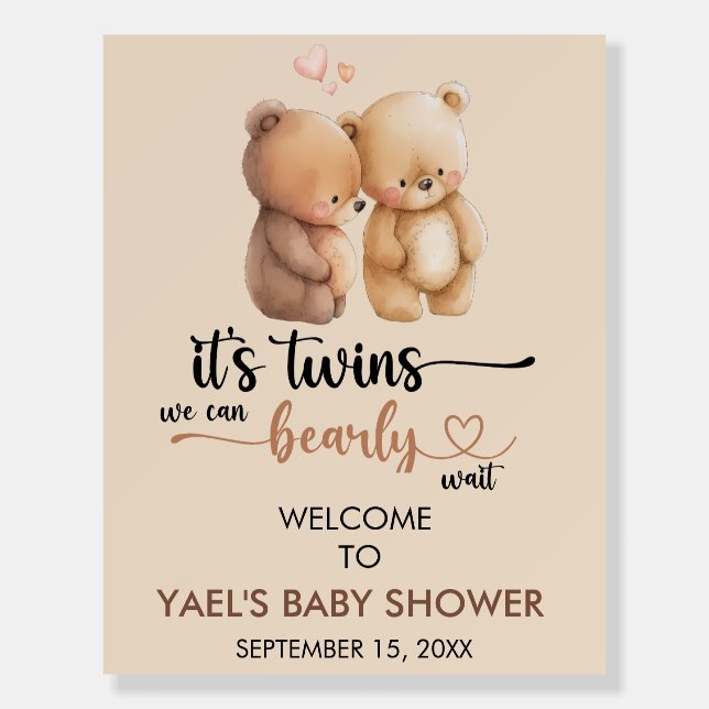 Twin Baby Shower | Teddy Bear | Welcome Sign (Front)