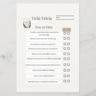 : Twin Baby Shower Trivia Game – With Answer Sheet