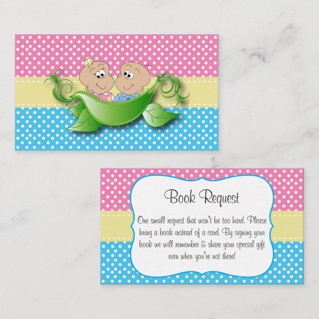 Twin Baby Shower - Two Peas In A Pod Book Request Enclosure Card (Front/Back)
