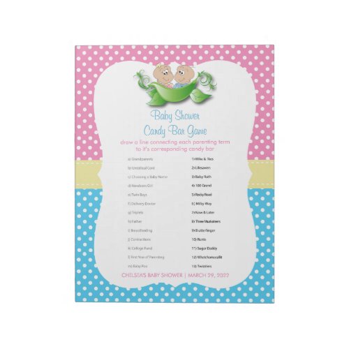 Twin Baby Shower _ Two Peas In A Pod Candy Game Notepad