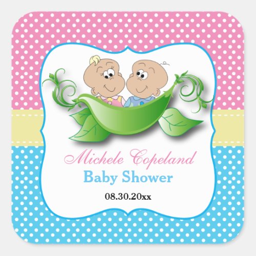 Twin Baby Shower _ Two Peas In A Pod Square Sticker