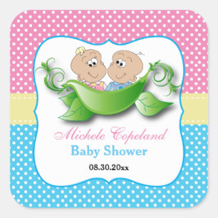 Twin Baby Shower - Two Peas In A Pod Square Sticker