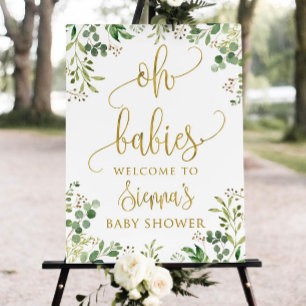 Twin Baby Shower Welcome Sign, Greenery Oh Babies  Foam Board