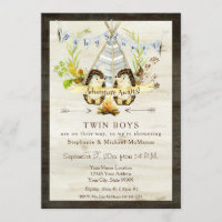 Twin Baby Shower Woodland Animal Teepee Hedgehog Invitation