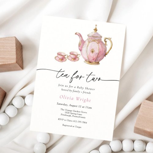 Twin Baby Tea Party Chinoiserie Teapot Invitation