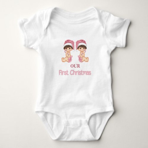 Twin Babys First Christmas T_Shirt Baby Bodysuit