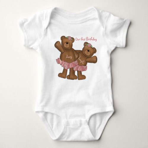 Twin Ballerina Bears Infant Creeper