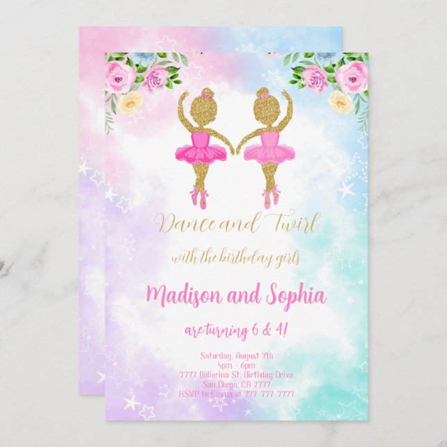 Twin Ballerina Invitation (Front/Back)