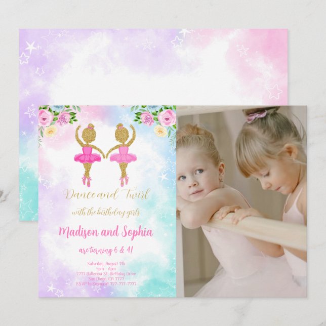 Twin Ballerina Photo Invitation (Front/Back)