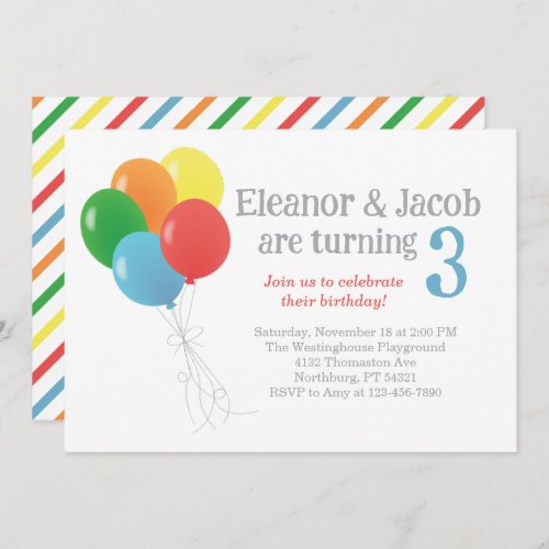 Twin Balloon Birthday Invitation for Classic Party
