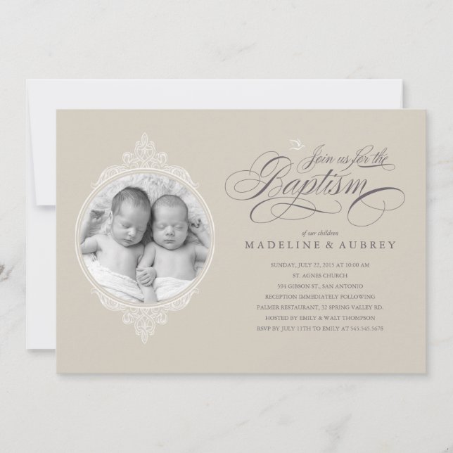 Twin Baptism Photo Invitations (Front)