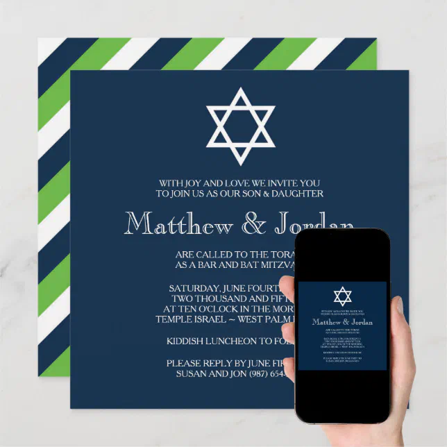 Twin Bar Mitzvah Invitation - Modern | Zazzle