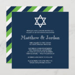 Twin Bar Mitzvah Invitation - Modern<br><div class="desc">Navy blue and lime green twin Bar and Bat Mitzvah invitation featuring a bold bright Star of David that creates a wonderful focal point on this contemporary invitation. The back side features navy blue, white and lime green stripes. Customize this invitation online to suite your needs for your boy and...</div>