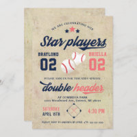 Twin Baseball Birthday Invitation Boy Girl