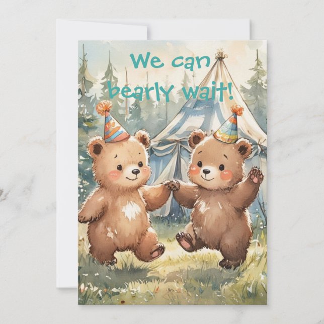 Twin Bear Birthday Digital Download Invitation (Front)