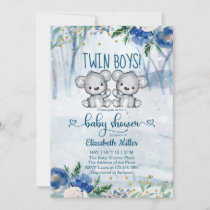 Twin Bear Cubs Winter Baby Shower Invitation