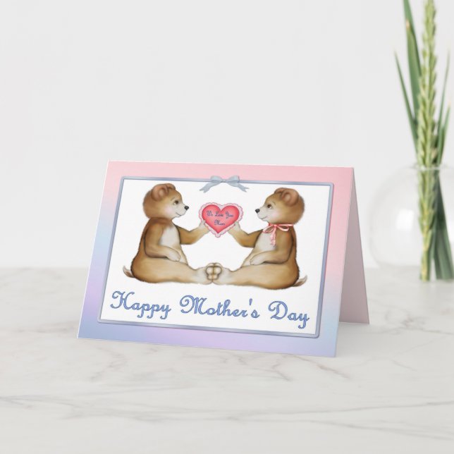 Twin Bears - Boy and Girl on Mother's Day Card (Front)