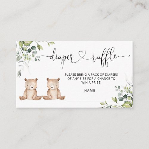 Twin Bears diaper raffle ticket enclosure card