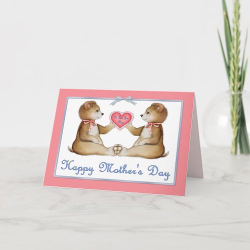 Twin Bears _ Girls on Mothers Day Card