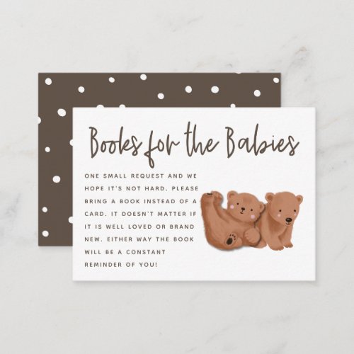 Twin Bears Theme Baby Shower Book Request Enclosur Enclosure Card