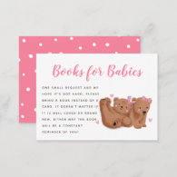 Twin Bears Theme Girls Baby Shower Book Request Enclosure Card