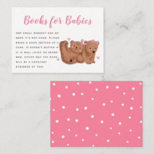 Twin Bears Theme Girls Baby Shower Book Request Enclosure Card