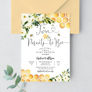 Twin Bee Parents to Gender Neutral Bee Baby Shower Invitation