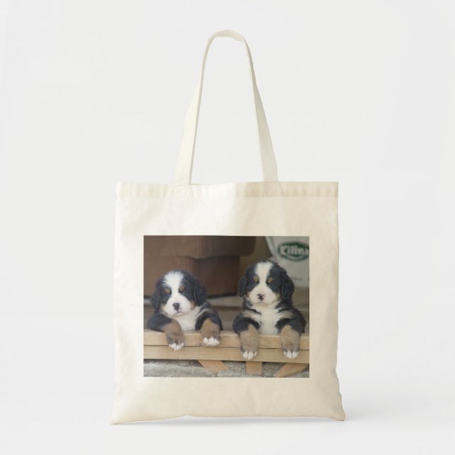 Twin Bernese Mountain Dog Puppies Tote Bag (Front)