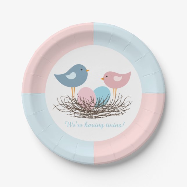Twin Bird's Nest | Baby Shower Paper Plates (Front)