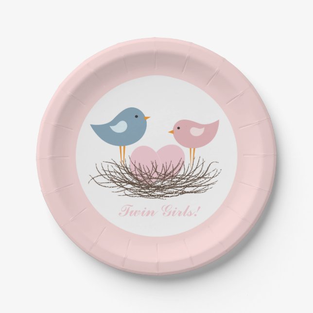 Twin Bird's Nest | Baby Shower Paper Plates (Front)