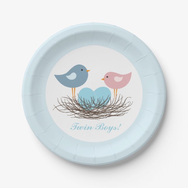 Twin Bird's Nest | Baby Shower Paper Plates (Front)