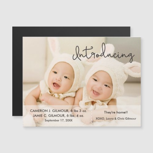 Twin Birth Announcement Modern Script Introducing