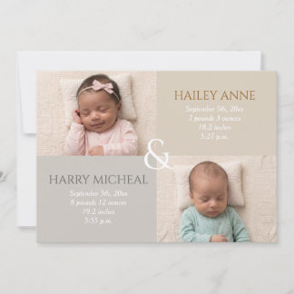 Twin Birth Neutral Announcement