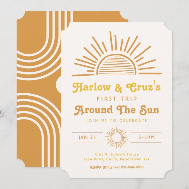 Twin Birthday Invitations | Boho Twin Invitation (Front/Back)